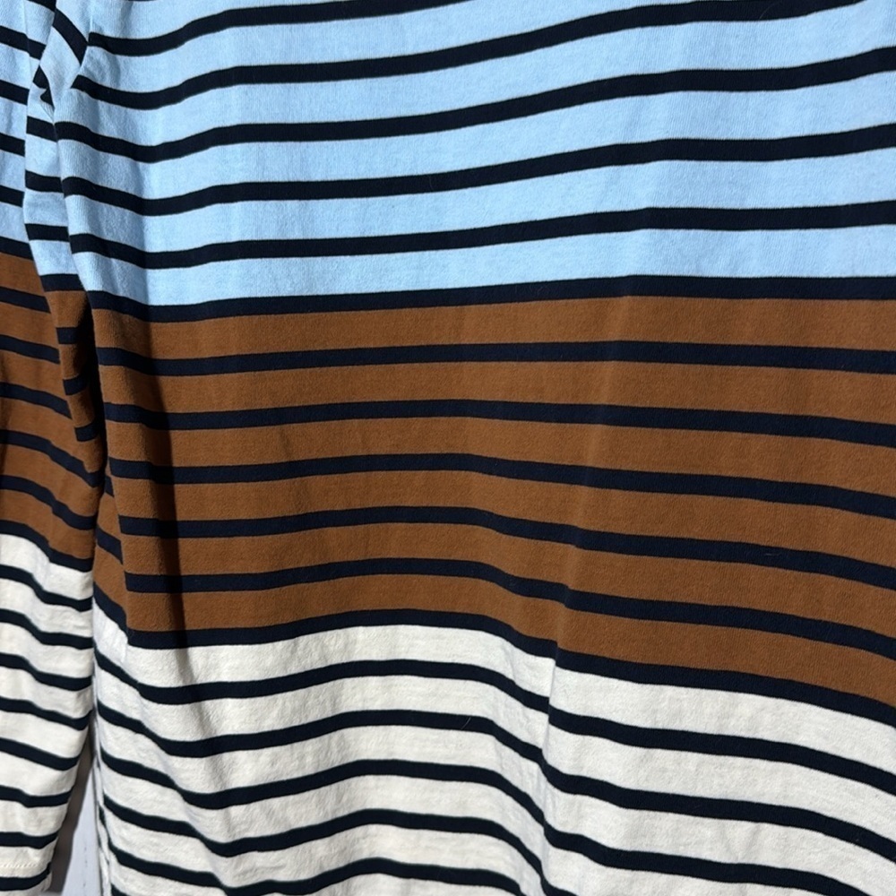 J. Crew Multicolored Brown Blue Cream Striped Boat Neck Long Sleeve Top Cotton M - Picture 2 of 5